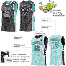 Laden Sie das Bild in den Galerie-Viewer, Uksn Individuelles Schwarz Weiß-Eisblau Seitenstreifen Sterne Geometrisch Splitter Sternenburst Wendbar Doppelseitig Sublimation Basketball-Set Trikot