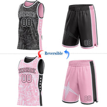 Laden Sie das Bild in den Galerie-Viewer, Uksn Individuelles Schwarz Weiß-Hellrosa Seitenstreifen Sterne Geometrisch Splitter Sternenburst Wendbar Doppelseitig Sublimation Basketball-Set Trikot