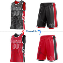 Laden Sie das Bild in den Galerie-Viewer, Uksn Individuelles Schwarz Weiß-Rot Seitenstreifen Sterne Geometrisch Splitter Sternenburst Wendbar Doppelseitig Sublimation Basketball-Set Trikot