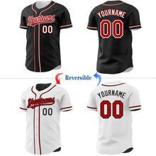 Laden Sie das Bild in den Galerie-Viewer, Uksn Individuelles Schwarz Rot-Weiß Wendbares Baseball-Trikot mit Knopfleiste