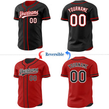 Laden Sie das Bild in den Galerie-Viewer, Uksn Individuelles Schwarz Weiß-Rot Wendbares Baseball-Trikot mit Knopfleiste