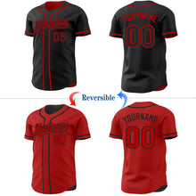 Laden Sie das Bild in den Galerie-Viewer, Uksn Individuelles Schwarz-Rot Wendbares Baseball-Trikot mit Knopfleiste