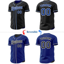 Laden Sie das Bild in den Galerie-Viewer, Uksn Individuelles Schwarz Royalblau-Weiß Wendbares Baseball-Trikot mit Knopfleiste