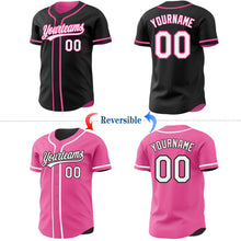 Laden Sie das Bild in den Galerie-Viewer, Uksn Individuelles Schwarz Weiß-Pink Wendbares Baseball-Trikot mit Knopfleiste