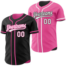 Laden Sie das Bild in den Galerie-Viewer, Uksn Individuelles Schwarz Weiß-Pink Wendbares Baseball-Trikot mit Knopfleiste