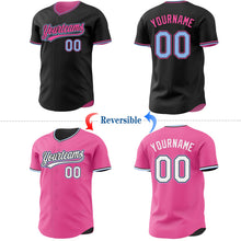 Laden Sie das Bild in den Galerie-Viewer, Uksn Individuelles Schwarz Hellblau-Pink Wendbares Baseball-Trikot mit Knopfleiste