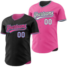 Laden Sie das Bild in den Galerie-Viewer, Uksn Individuelles Schwarz Hellblau-Pink Wendbares Baseball-Trikot mit Knopfleiste