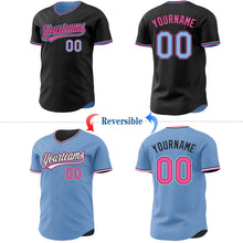 Laden Sie das Bild in den Galerie-Viewer, Uksn Individuelles Schwarz Hellblau-Pink Wendbares Baseball-Trikot mit Knopfleiste