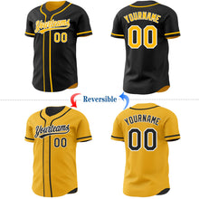 Laden Sie das Bild in den Galerie-Viewer, Uksn Individuelles Schwarz Gold-Weiß Wendbares Baseball-Trikot mit Knopfleiste