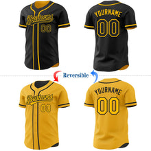 Laden Sie das Bild in den Galerie-Viewer, Uksn Individuelles Schwarz-Gold Wendbares Baseball-Trikot mit Knopfleiste