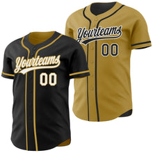 Laden Sie das Bild in den Galerie-Viewer, Uksn Individuelles Schwarz Weiß-Altgold Wendbares Baseball-Trikot mit Knopfleiste