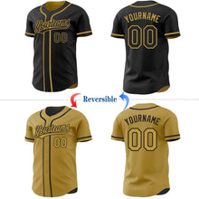 Laden Sie das Bild in den Galerie-Viewer, Uksn Individuelles Schwarz-Altgold Wendbares Baseball-Trikot mit Knopfleiste