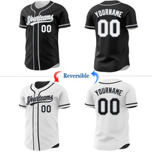 Laden Sie das Bild in den Galerie-Viewer, Uksn Individuelles Schwarz Weiß-Grau Wendbares Baseball-Trikot mit Knopfleiste