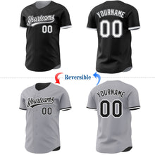 Laden Sie das Bild in den Galerie-Viewer, Uksn Individuelles Schwarz Weiß-Grau Wendbares Baseball-Trikot mit Knopfleiste