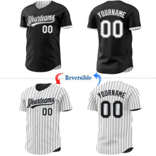 Laden Sie das Bild in den Galerie-Viewer, Uksn Individuelles Schwarz Weiß Schwarz mit Nadelstreifen Wendbares Baseball-Trikot mit Knopfleiste