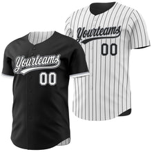 Laden Sie das Bild in den Galerie-Viewer, Uksn Individuelles Schwarz Weiß Schwarz mit Nadelstreifen Wendbares Baseball-Trikot mit Knopfleiste