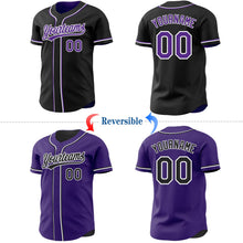 Laden Sie das Bild in den Galerie-Viewer, Uksn Individuelles Schwarz Violett-Weiß Wendbares Baseball-Trikot mit Knopfleiste