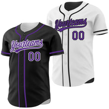 Laden Sie das Bild in den Galerie-Viewer, Uksn Individuelles Schwarz Violett-Weiß Wendbares Baseball-Trikot mit Knopfleiste