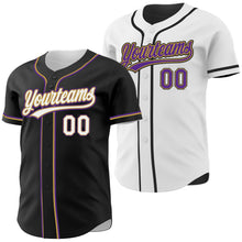 Laden Sie das Bild in den Galerie-Viewer, Uksn Individuelles Schwarz Weiß Altgold-Violett Wendbares Baseball-Trikot mit Knopfleiste