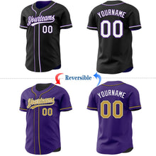 Laden Sie das Bild in den Galerie-Viewer, Uksn Individuelles Schwarz Weiß-Violett Wendbares Baseball-Trikot mit Knopfleiste