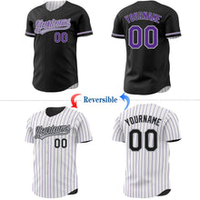 Laden Sie das Bild in den Galerie-Viewer, Uksn Individuelles Schwarz Weiß Violett mit Nadelstreifen Wendbares Baseball-Trikot mit Knopfleiste