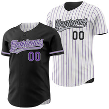 Laden Sie das Bild in den Galerie-Viewer, Uksn Individuelles Schwarz Weiß Violett mit Nadelstreifen Wendbares Baseball-Trikot mit Knopfleiste