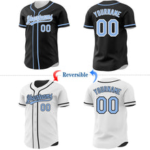 Laden Sie das Bild in den Galerie-Viewer, Uksn Individuelles Schwarz Hellblau-Weiß Wendbares Baseball-Trikot mit Knopfleiste