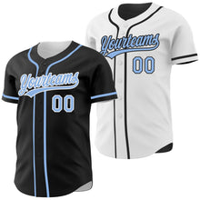 Laden Sie das Bild in den Galerie-Viewer, Uksn Individuelles Schwarz Hellblau-Weiß Wendbares Baseball-Trikot mit Knopfleiste