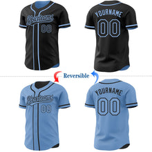 Laden Sie das Bild in den Galerie-Viewer, Uksn Individuelles Schwarz-Hellblau Wendbares Baseball-Trikot mit Knopfleiste