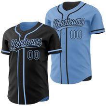 Laden Sie das Bild in den Galerie-Viewer, Uksn Individuelles Schwarz-Hellblau Wendbares Baseball-Trikot mit Knopfleiste