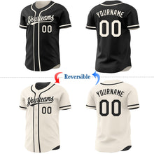 Laden Sie das Bild in den Galerie-Viewer, Uksn Individuelles Schwarz-Creme Wendbares Baseball-Trikot mit Knopfleiste