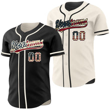 Laden Sie das Bild in den Galerie-Viewer, Uksn Individuelles Schwarz Vintage USA-Flagge-Creme Wendbares Baseball-Trikot mit Knopfleiste