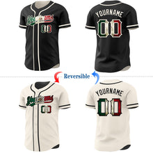 Laden Sie das Bild in den Galerie-Viewer, Uksn Individuelles Schwarz Vintage Mexikanische Flagge-Creme Wendbares Baseball-Trikot mit Knopfleiste