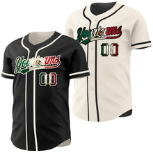 Laden Sie das Bild in den Galerie-Viewer, Uksn Individuelles Schwarz Vintage Mexikanische Flagge-Creme Wendbares Baseball-Trikot mit Knopfleiste