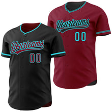Laden Sie das Bild in den Galerie-Viewer, Uksn Individuelles Schwarz Karmesinrot-Petrol Wendbares Baseball-Trikot mit Knopfleiste
