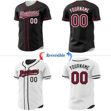 Laden Sie das Bild in den Galerie-Viewer, Uksn Individuelles Schwarz Karmesinrot-Weiß Wendbares Baseball-Trikot mit Knopfleiste