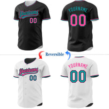 Laden Sie das Bild in den Galerie-Viewer, Uksn Individuelles Schwarz Pink-Petrol Wendbares Baseball-Trikot mit Knopfleiste
