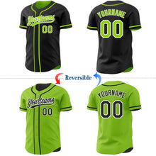 Laden Sie das Bild in den Galerie-Viewer, Uksn Individuelles Schwarz Neongrün-Weiß Wendbares Baseball-Trikot mit Knopfleiste