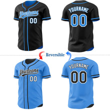 Laden Sie das Bild in den Galerie-Viewer, Uksn Individuelles Schwarz Elektrisch Blau-Weiß Wendbares Baseball-Trikot mit Knopfleiste