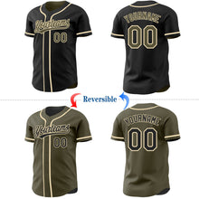 Laden Sie das Bild in den Galerie-Viewer, Uksn Individuelles Schwarz Oliv-Creme Wendbares Baseball-Trikot mit Knopfleiste