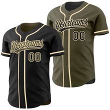 Laden Sie das Bild in den Galerie-Viewer, Uksn Individuelles Schwarz Oliv-Creme Wendbares Baseball-Trikot mit Knopfleiste