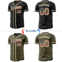Laden Sie das Bild in den Galerie-Viewer, Uksn Individuelles Schwarz Oliv Wendbares Baseball-Trikot mit Knopfleiste