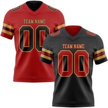 Laden Sie das Bild in den Galerie-Viewer, Uksn Individuelles Schwarz Rot-Altgold Wendbares Zweiseitiges Authentisches Football Trikot