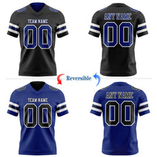 Laden Sie das Bild in den Galerie-Viewer, Uksn Individuelles Schwarz Royalblau-Weiß Wendbares Zweiseitiges Authentisches Football Trikot