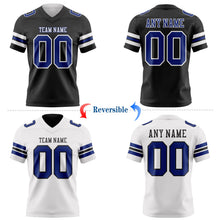 Laden Sie das Bild in den Galerie-Viewer, Uksn Individuelles Schwarz Royalblau-Weiß Wendbares Zweiseitiges Authentisches Football Trikot