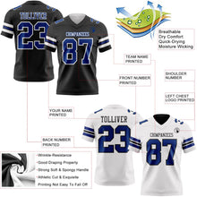 Laden Sie das Bild in den Galerie-Viewer, Uksn Individuelles Schwarz Royalblau-Weiß Wendbares Zweiseitiges Authentisches Football Trikot