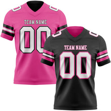 Laden Sie das Bild in den Galerie-Viewer, Uksn Individuelles Schwarz Weiß-Pink Wendbares Zweiseitiges Authentisches Football Trikot