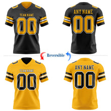 Laden Sie das Bild in den Galerie-Viewer, Uksn Individuelles Schwarz Gold-Weiß Wendbares Zweiseitiges Authentisches Football Trikot