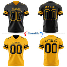 Laden Sie das Bild in den Galerie-Viewer, Uksn Individuelles Schwarz-Gold Wendbares Zweiseitiges Authentisches Football Trikot