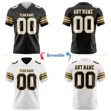 Laden Sie das Bild in den Galerie-Viewer, Uksn Individuelles Schwarz Weiß-Altgold Wendbares Zweiseitiges Authentisches Football Trikot